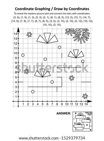 Coordinate graphing, or draw by coordinates, math worksheet with gift boxes: To reveal the mystery picture plot and connect the dots with given coordinates. Answer included.