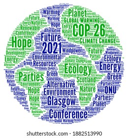 COP 26 dans le concept de nuage de mots de Glasgow