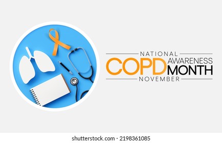 COPD Awareness month is observed every year in November, is the name for a group of lung conditions that cause breathing difficulties. 3D Rendering - Powered by Shutterstock