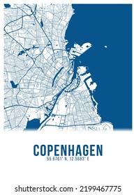 Copenhagen Blue Color City Map Poster Stock Illustration 2199467775 ...