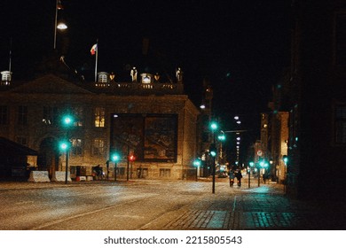 Copenhagen Night Life Street Crossroad Traffic Light Illustration