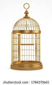Copper bird cage Isolated On White Background, 3D render. 3D illustration.