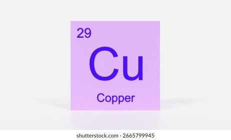 Copper Element 3D Render - Periodic Table Box with Atomic Number 29, Scientific Education, Chemistry Classroom, Modern Science Poster, and Laboratory Wall Art