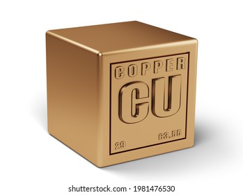 Copper Metal Cube Isolated On White Background. 3d Illustration