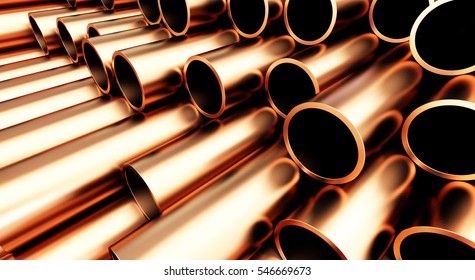 copper pipe on white background. 3d Illustrations