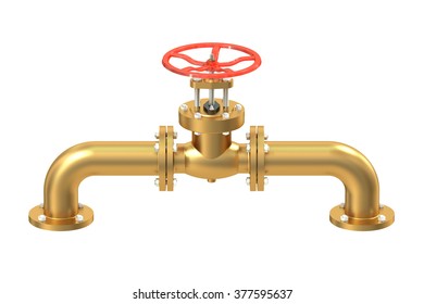 Copper pipeline with valve isolated on white background