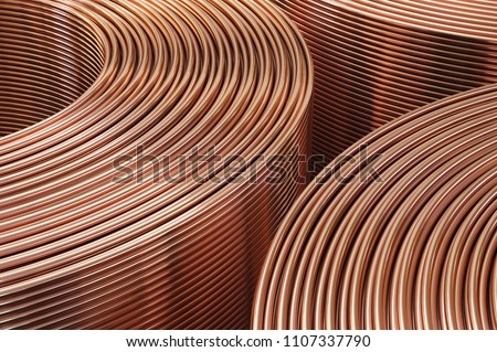 Copper pipes close-up. Coils with tubes in warehouse. 3D Illustration  Stok fotoğraf © 