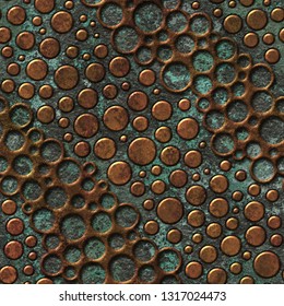 Copper Seamless Texture With Dots Pattern On A Oxide Metallic Background, 3d Illustration