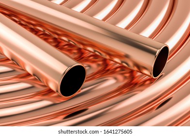 Copper Tubing Coils Background, 3D Rendering