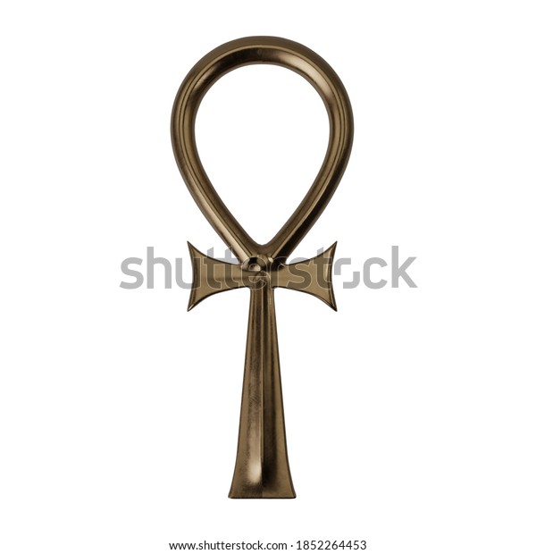 Coptic Cross Ankh Egyptian Symbol Golden Ancient Egypt Metallic Colored Three Dimensional Render Graphic Religious CGI 3D Illustration HD on White Background