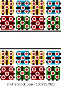 Copy space background composed of colored blocks with red eyes