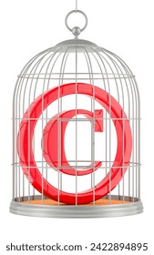 Copyright inside birdcage, 3D rendering isolated on white background 