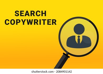 Copywriter career. Build a career concept. Copywriter working. Copywriter career text on yellow background. Loupe symbolizes job search. Wallpapers on theme jobs. - Powered by Shutterstock