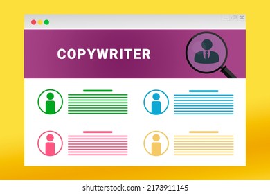 Copywriter logo in header of site. Copywriter text on job search site. Online with Copywriter resume. Jobs in browser window. Internet job search concept. Employee recruiting metaphor - Powered by Shutterstock