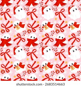 Coquette Christmas Ghost Seamless