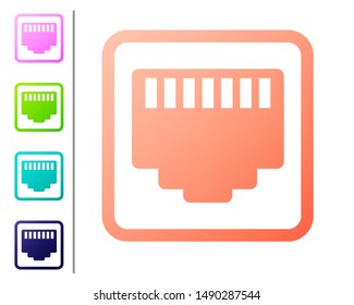 Coral Network port - cable socket icon isolated on white background. LAN, ethernet port sign. Local area connector icon. Set color icons