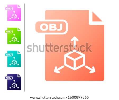 Coral OBJ file document. Download obj button icon isolated on white background. OBJ file symbol. Set color icons. 
