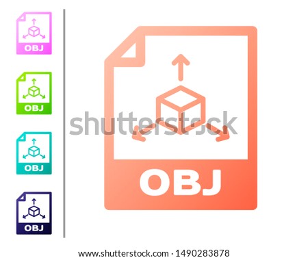 Coral OBJ file document icon. Download obj button icon isolated on white background. OBJ file symbol. Set color icons