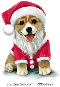 Corgi Christmas Watercolor Painting