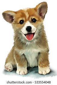 Corgi Puppy Watercolor Painting