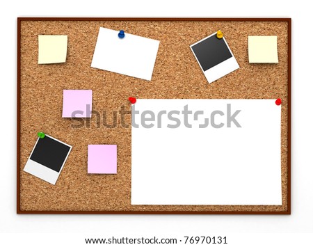 Corkboard with paper sticker. Computer generated image