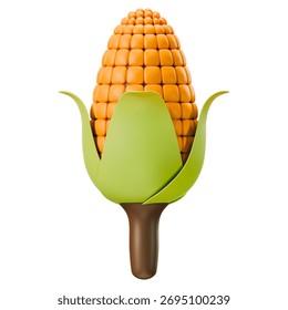 Corn vegetable with organic texture representing healthy food and nutrition benefits. Ideal for agriculture, grocery, and sustainable farming visuals. Isolated on white background, 3d illustration.