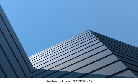 Corner building architectural design with reflected shadow. Building design, banner or wallpaper. 3D render.