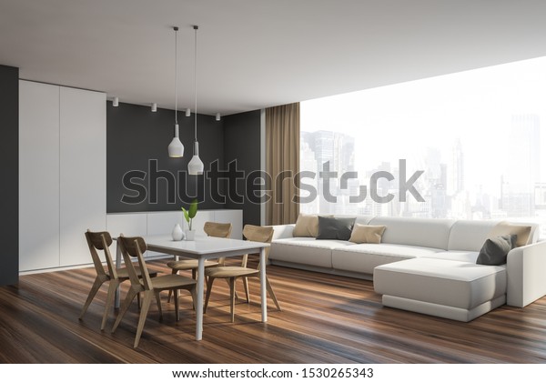 Corner Comfortable Modern Dining Room Grey Stock Illustration 1530265343