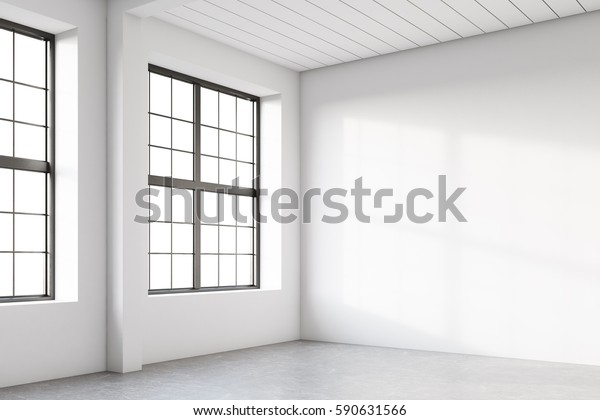 Corner Empty Room Two Windows Loft Interiors Stock Image