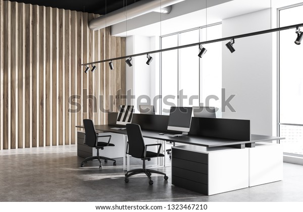 Corner Industrial Style Office White Wooden Stock Illustration