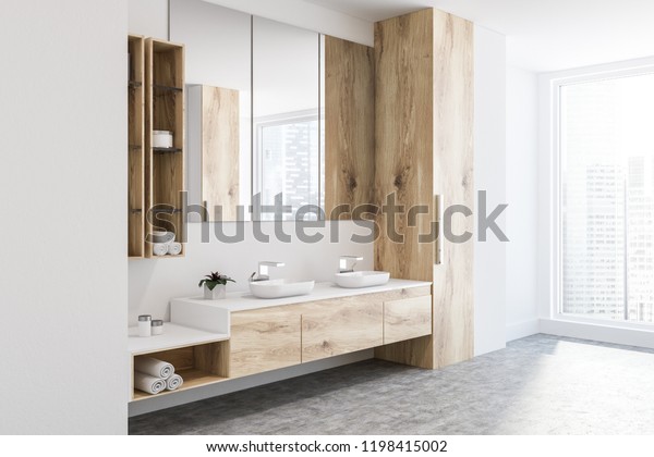 Corner Luxury Loft Bathroom Wooden Walls Stock Illustration 1198415002