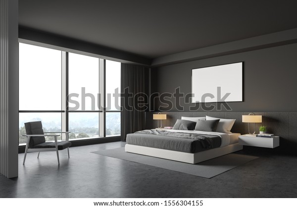 Corner Master Bedroom Grey Walls Concrete Stock Illustration