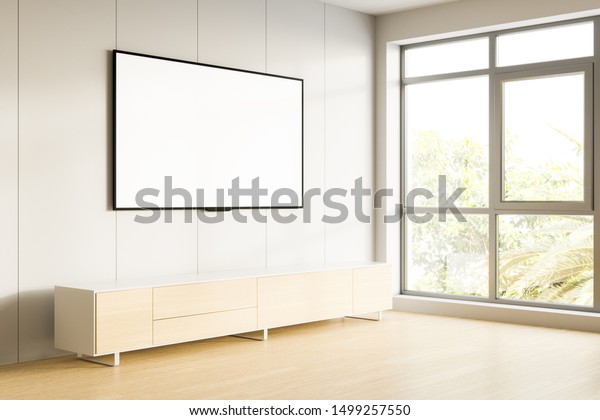 Corner Minimalist Modern Living Room White Stock