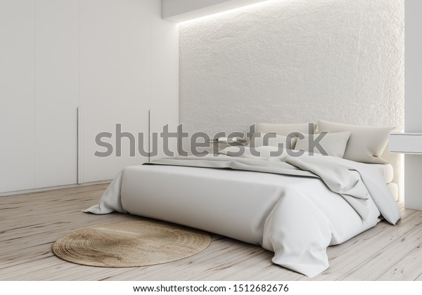 Corner Minimalistic Bedroom White Walls Wooden Stock Illustration