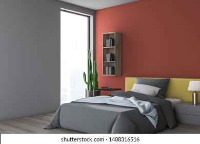 Corner Modern Bedroom Red Gray Walls ...