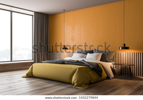 Corner Modern Bedroom Yellow Walls Wooden Stock Illustration