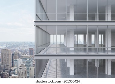 A corner of modern corporate skyscraper with panoramic office windows. 3d model.  - Powered by Shutterstock