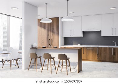 Corner Modern Kitchen White Walls Wooden Stock Illustration 1537097837 ...