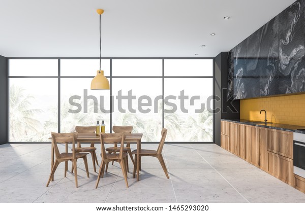 Corner Stylish Kitchen Gray Yellow Walls Stock Illustration 1465293020