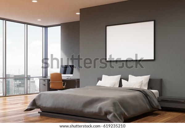 Corner View Bedroom Dark Gray Walls Stock Illustration 619235210