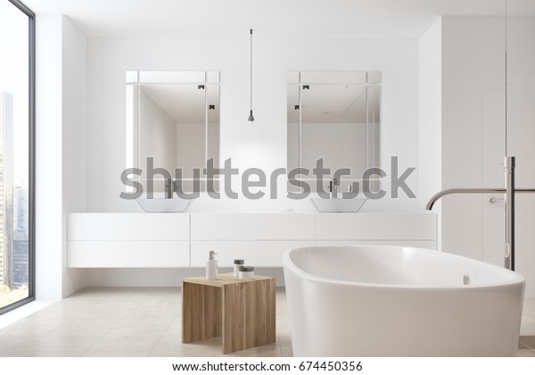 Corner White Bathroom Interior Marble Shelf Stock Illustration