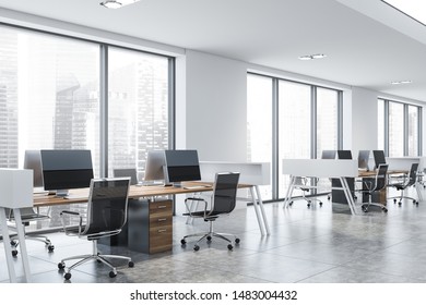 Corner White Panoramic Office Workplace Tiled Stock Illustration ...