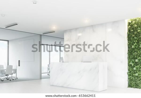 Corner White Reception Desk Two Laptops Stock Illustration 653662411