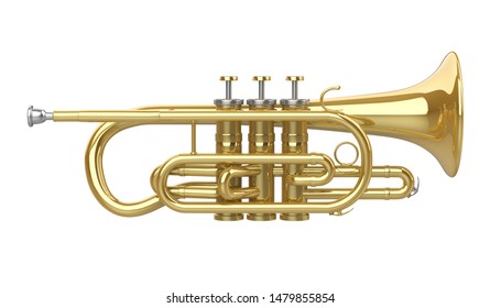 Cornet Brass Instrument Isolated. 3D Rendering