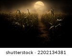 Cornfield at Night - Full Moon - Digital Art