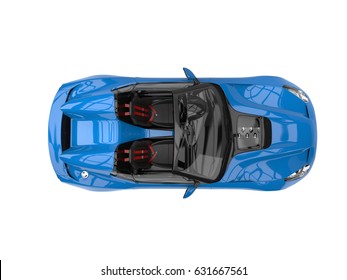 Cornflower Blue Modern Cabriolet Super Sports Car - Top Down View - 3D Illustration