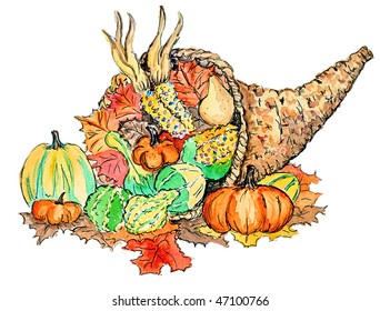 257 Cornucopia Watercolor Images, Stock Photos & Vectors | Shutterstock