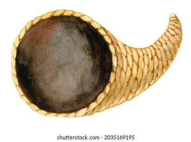 Cornucopia. Basket. Watercolor Illustration Isolated On White.