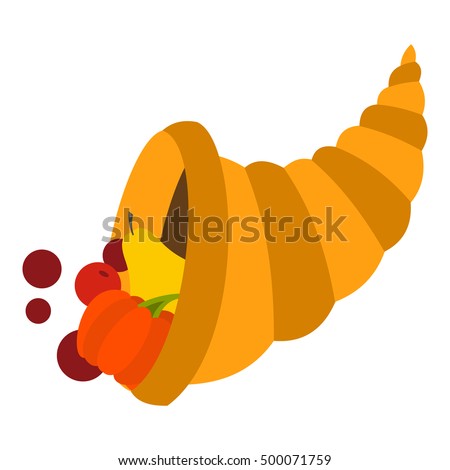 Cornucopia icon in flat style isolated on white background. Prosperity symbol  illustration