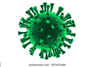 Corona Virus, 2019-nCoV, Covid-19 Isolated Infect Bacteria Molecule 3d Rendering Representing A Green Cell With A White Background. Concept Of The Viral Pandemic Outbreak.